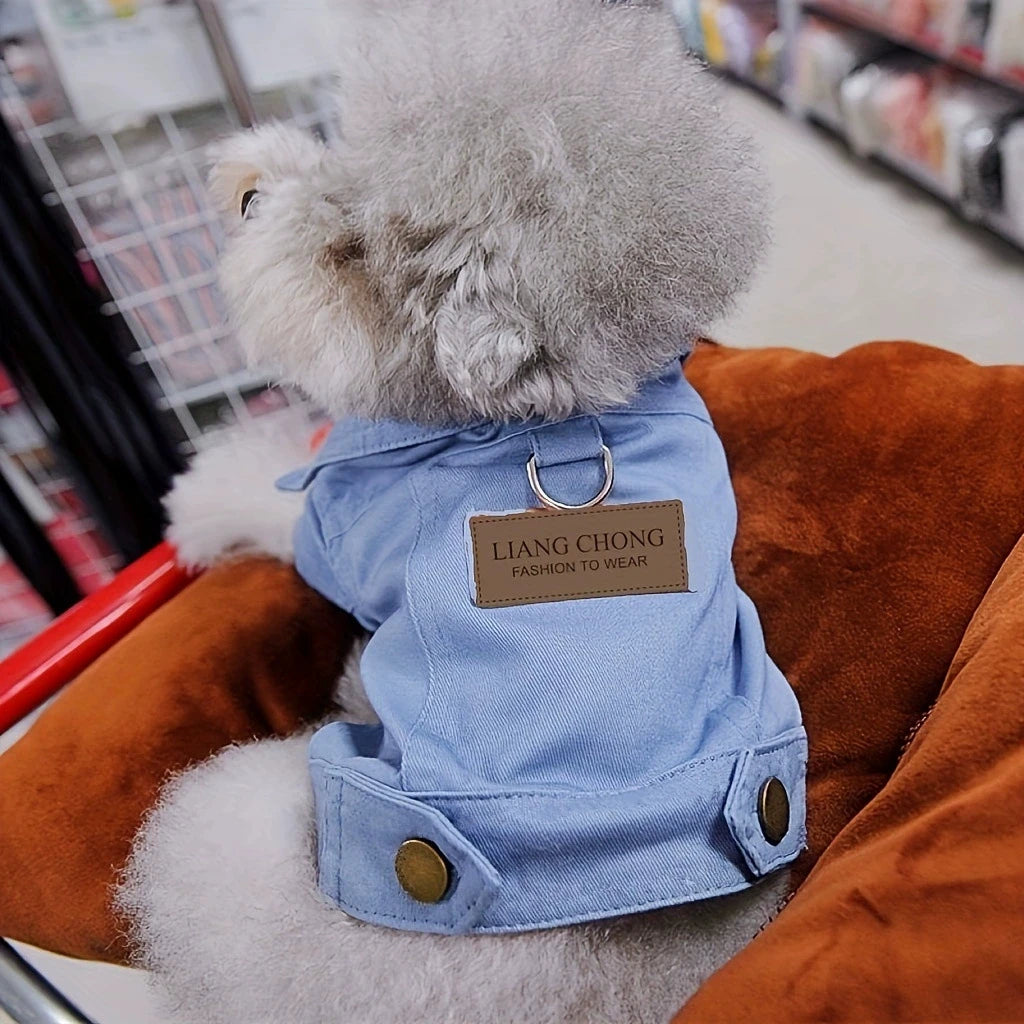 Pet Denim Jacket with Leash Holes — Lightweight Spring & Autumn Dog & Cat Clothes