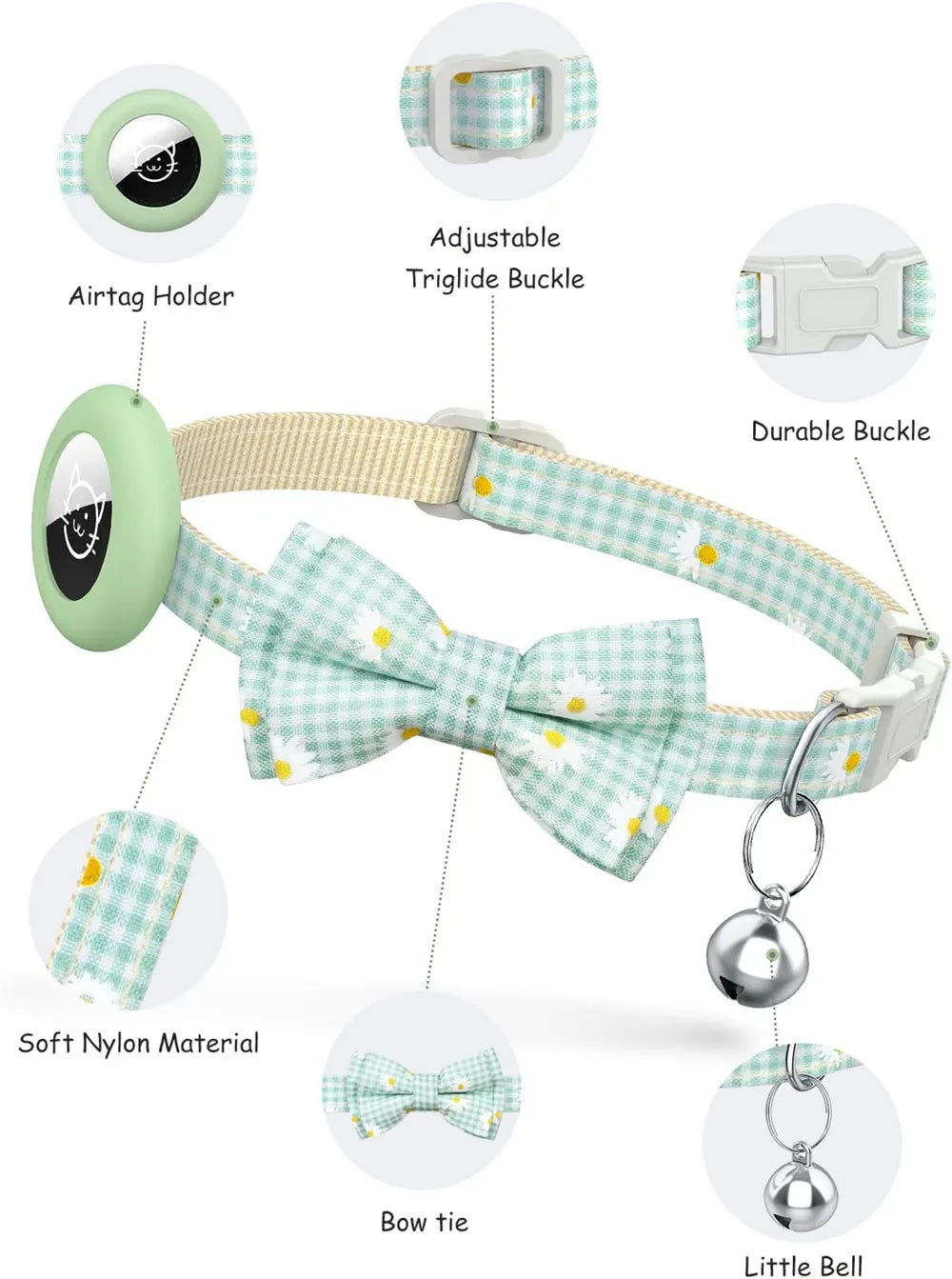 Collier de chat à dégagement rapide avec support AirTag et clochette