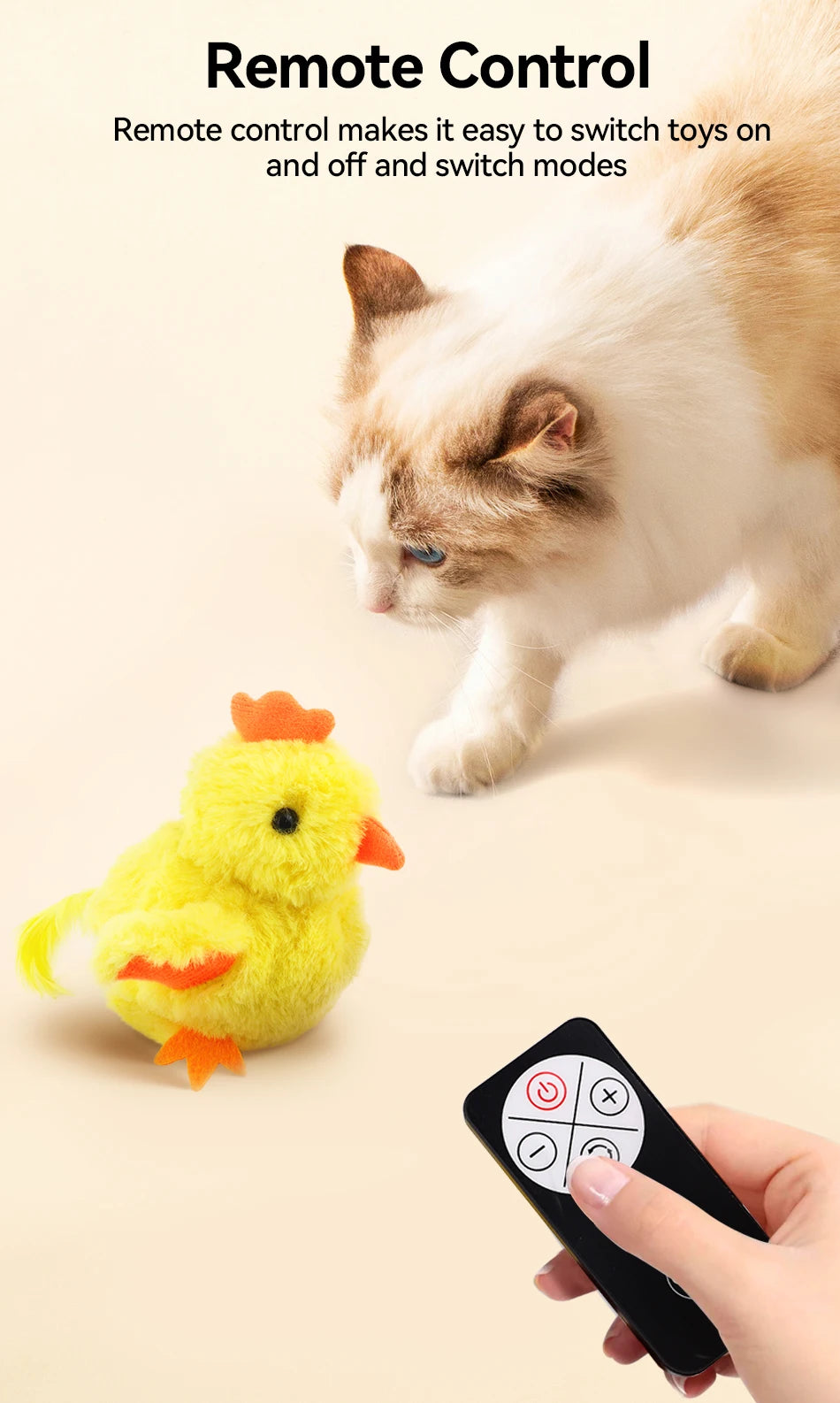 Interactive Remote Control Flapping Chick Cat Toy — Catnip Filled, Realistic Sound & Rechargeable