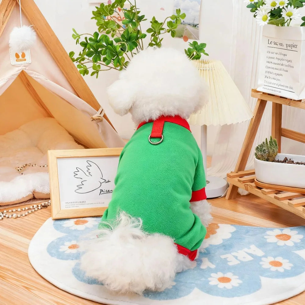 Fleece Dog Jumpsuit Hoodie with Leash Ring — Warm Winter Coat for Dogs & Cats