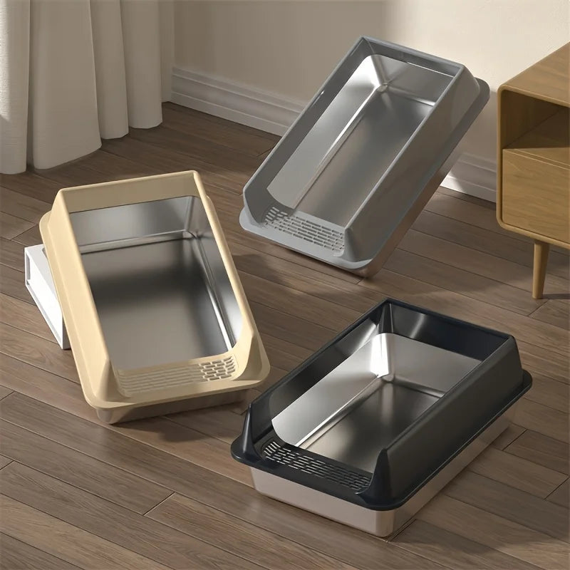 Stainless Steel Semi-Enclosed Cat Litter Box