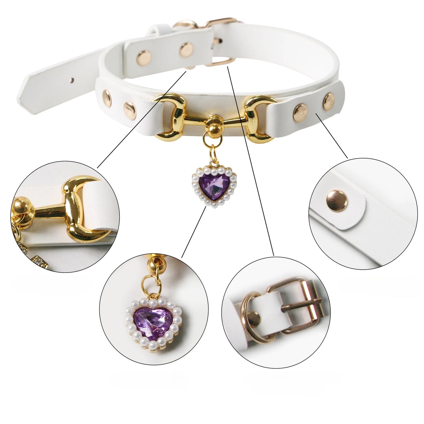 Heart Print Leather Collar for Small Dogs & Cats