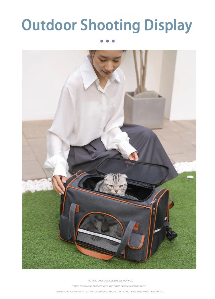Anti-Collapse Pet Carrier Handbag with Storage Pockets