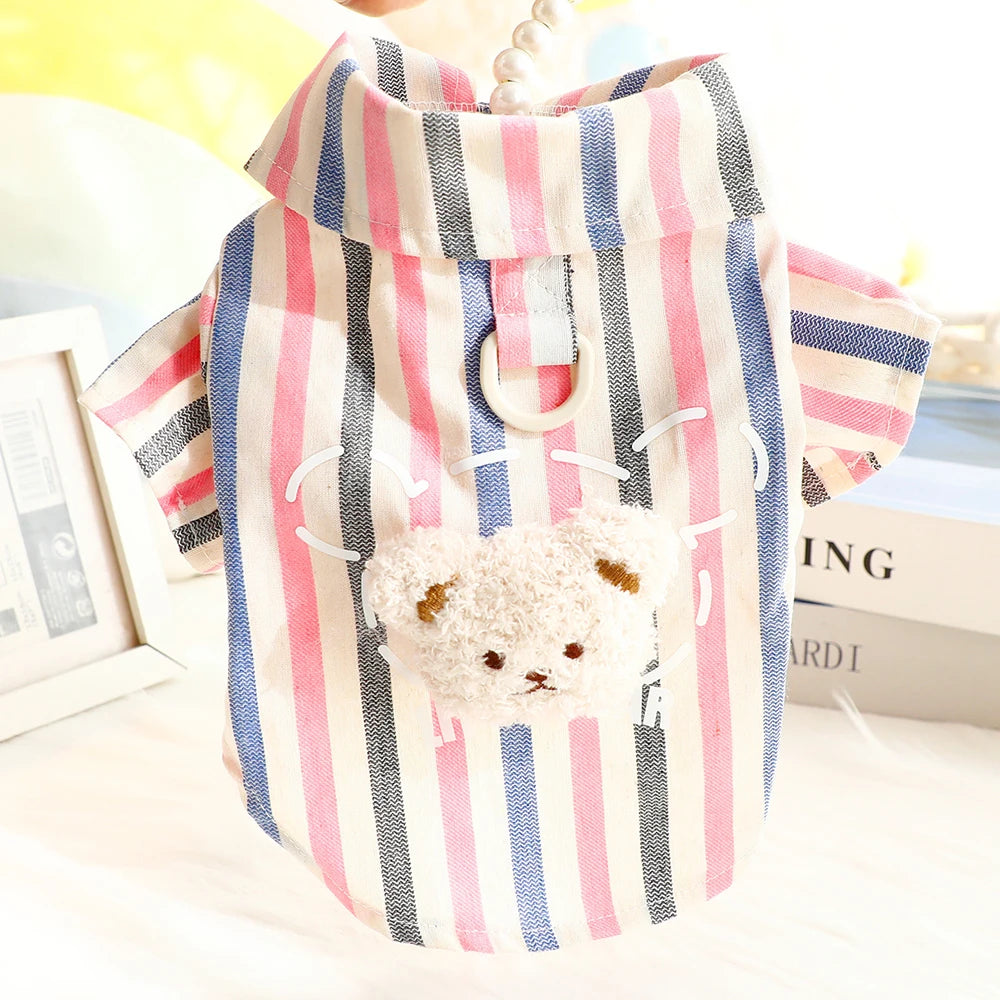 Striped Pet Shirt with D-Ring for Cats & Small Dogs