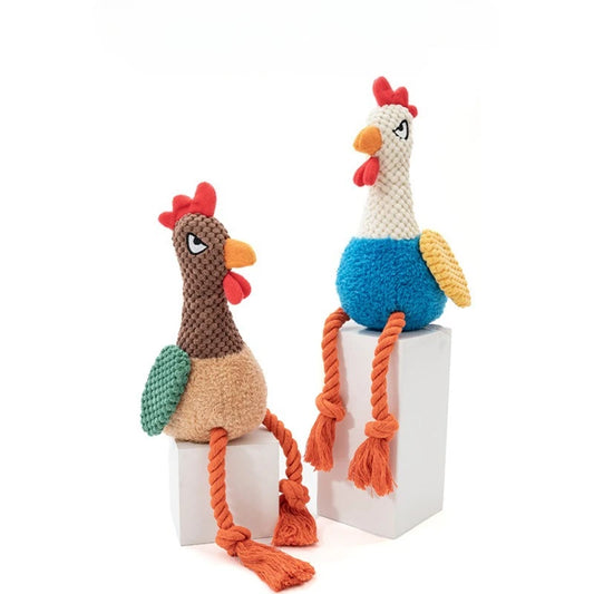 Plush Rooster Rope Dog Toy - Braided Cotton Chew Toy