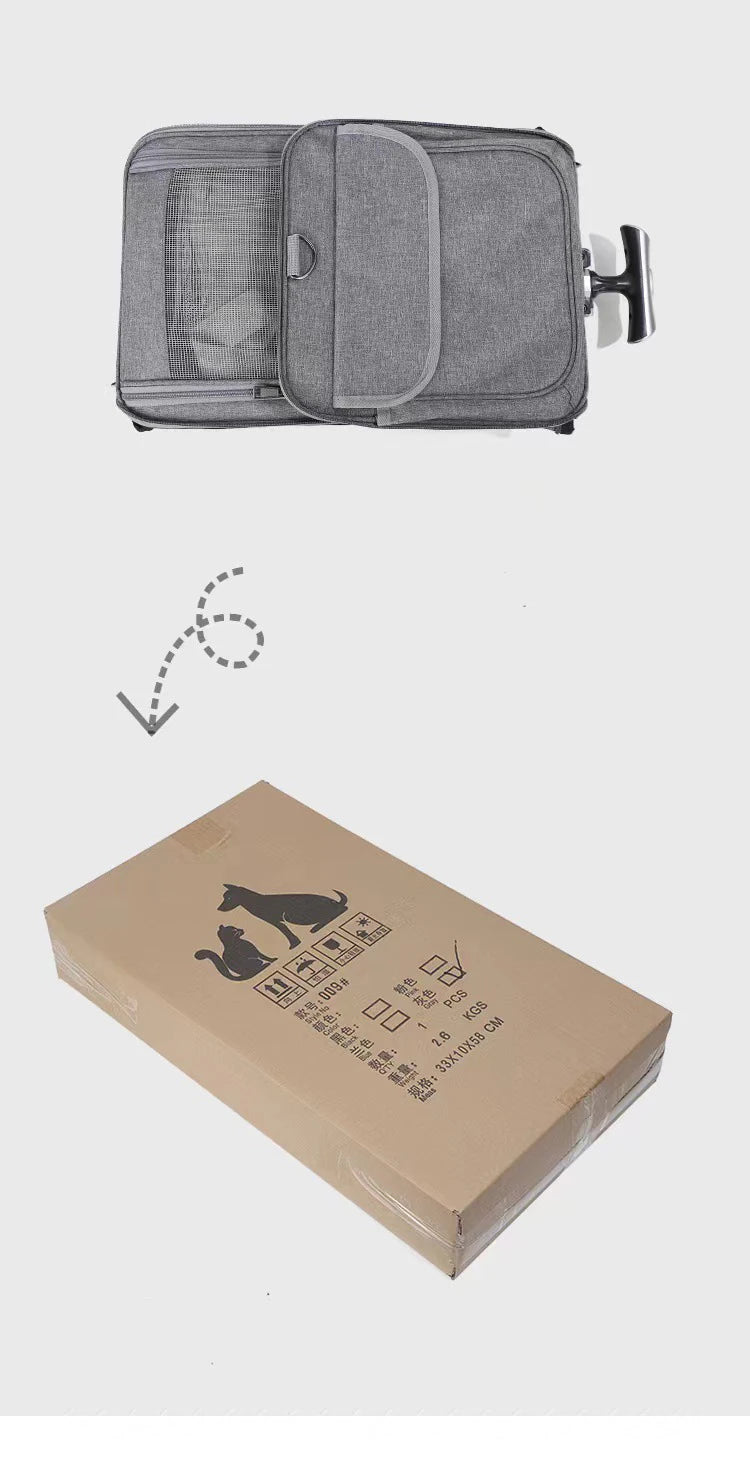 Sac de transport roulant pour animaux de compagnie avec roues — Approuvé par les compagnies aériennes et poussette pliable