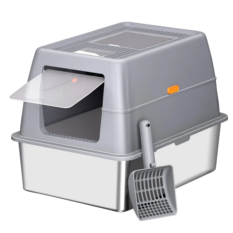 Extra Large Enclosed Stainless Steel Cat Litter Box with Lid