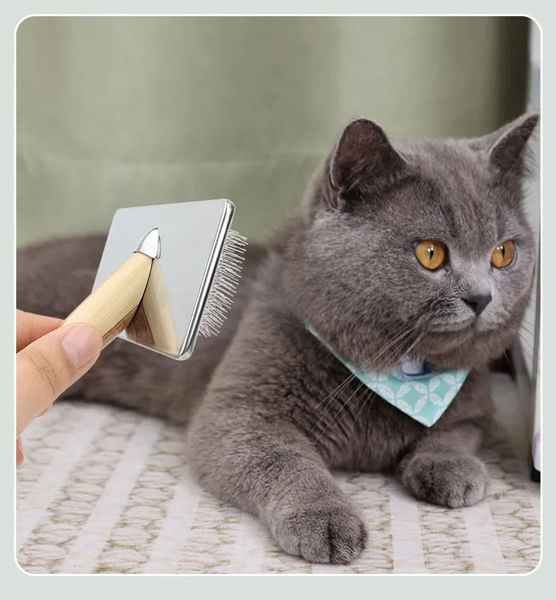 Bamboo Handle Stainless Steel Pet Grooming Comb for Dogs & Cats