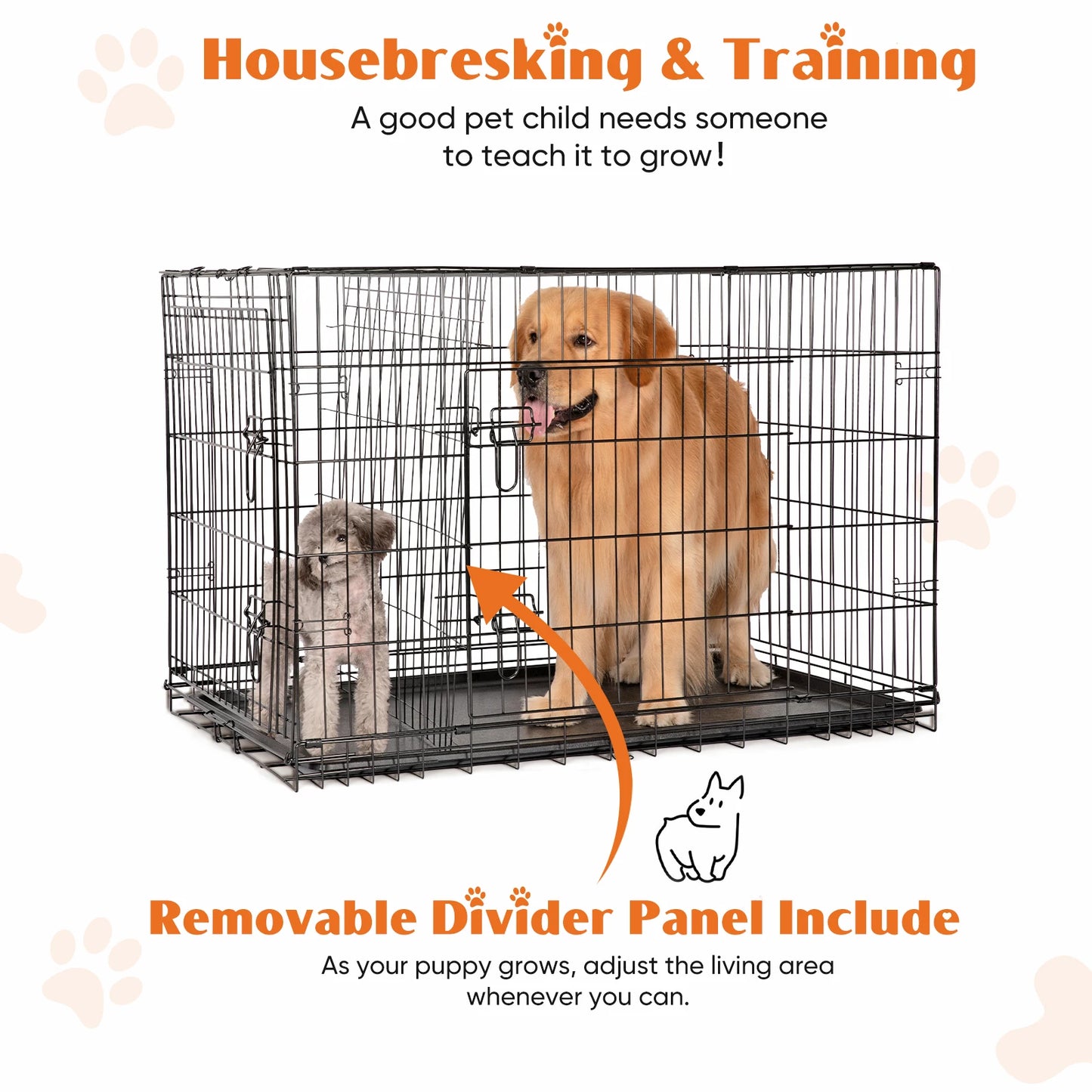 Folding Metal Wire Dog Crate with Leak-Proof Tray | Double Door
