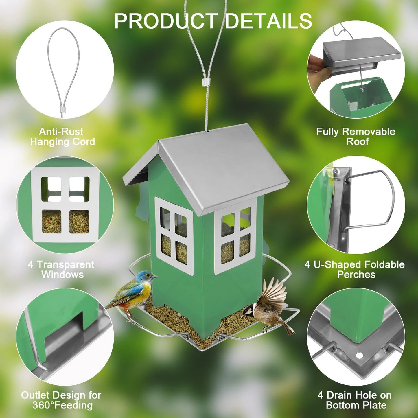 Outdoor Garden Bird Feeder House — Hanging & Suction Mount for Birds & Squirrels