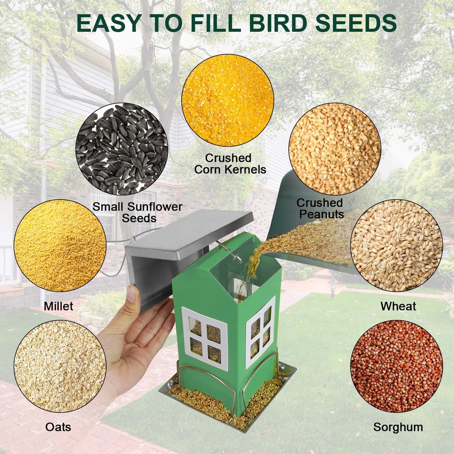 Outdoor Garden Bird Feeder House — Hanging & Suction Mount for Birds & Squirrels