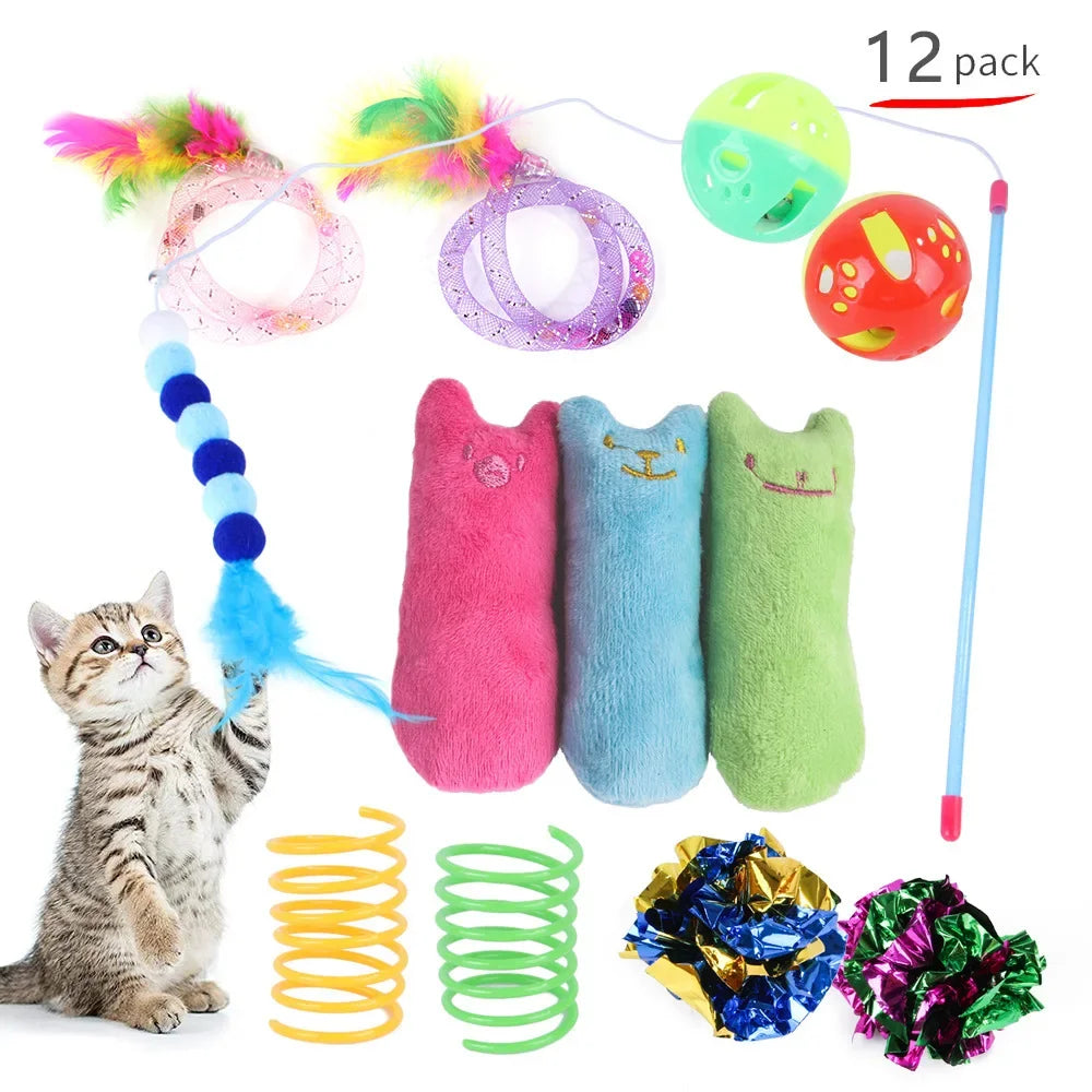 Foldable Cat Play Tunnel with Mouse Balls and Fish Toys