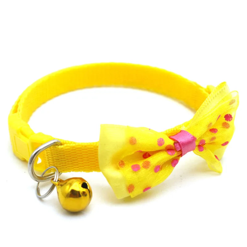 Reflective Polka Dot Bow Cat Collar with Bell