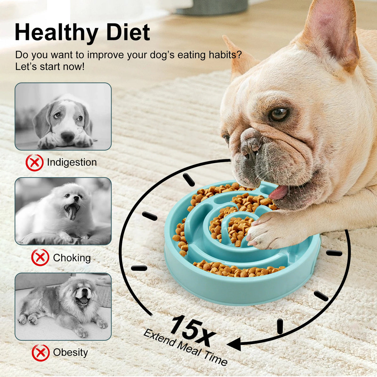 Dog Slow Feeder Bowl with Anti-Slip Pads