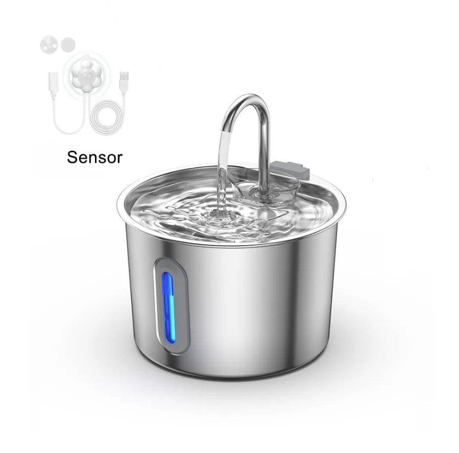 Stainless steel cat water fountain with viewing window cat fountain. Multi-filter automatic pet water dispenser, silent cat wate