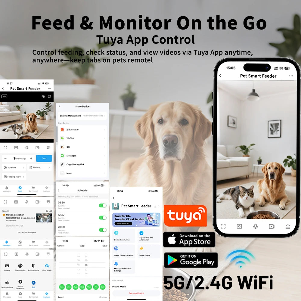 4.5L Elevated Smart Pet Feeder — 15cm Raised Stand, 1080P Camera or Key Control for Cats & Dogs