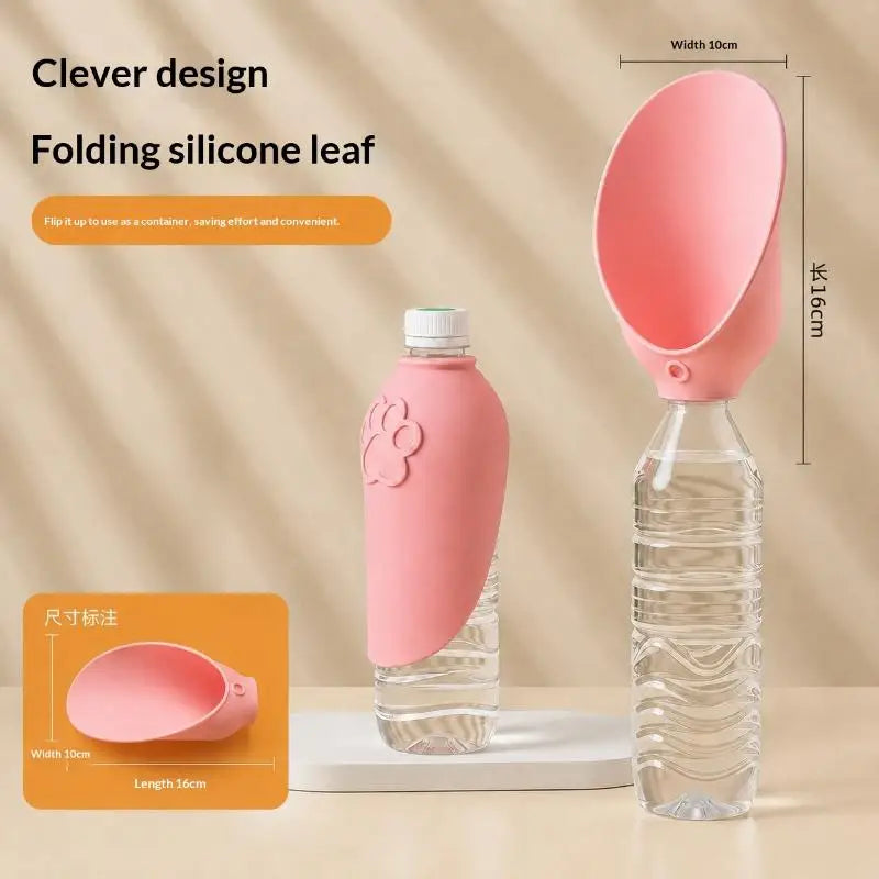 Silicone Pet Travel Water Bottle with Foldable Drinking Bowl – Leakproof, for Dogs & Cats