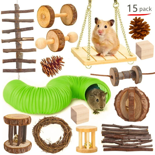 Wooden Molar & Play Toy Set for Small Pets