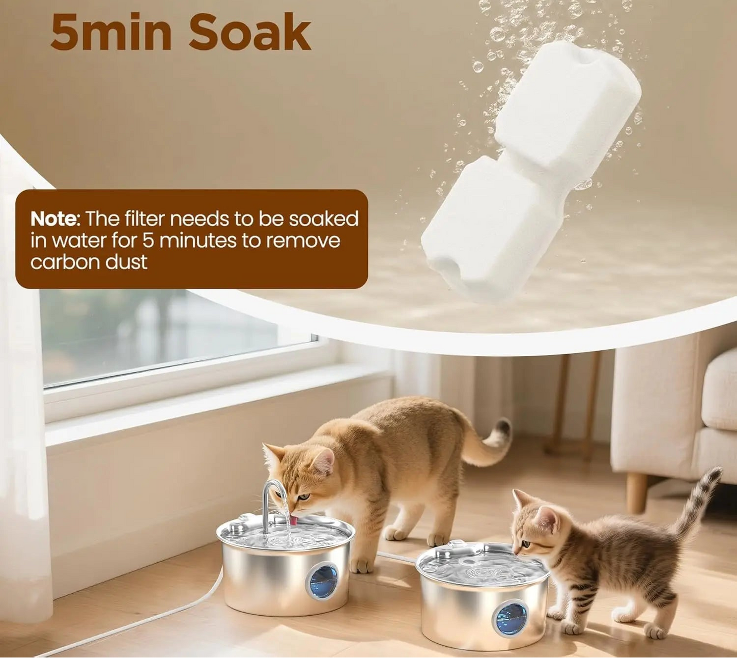 Filtres et éponges de remplacement pour fontaines à eau pour animaux de compagnie de 2,2 L - Lot de 12