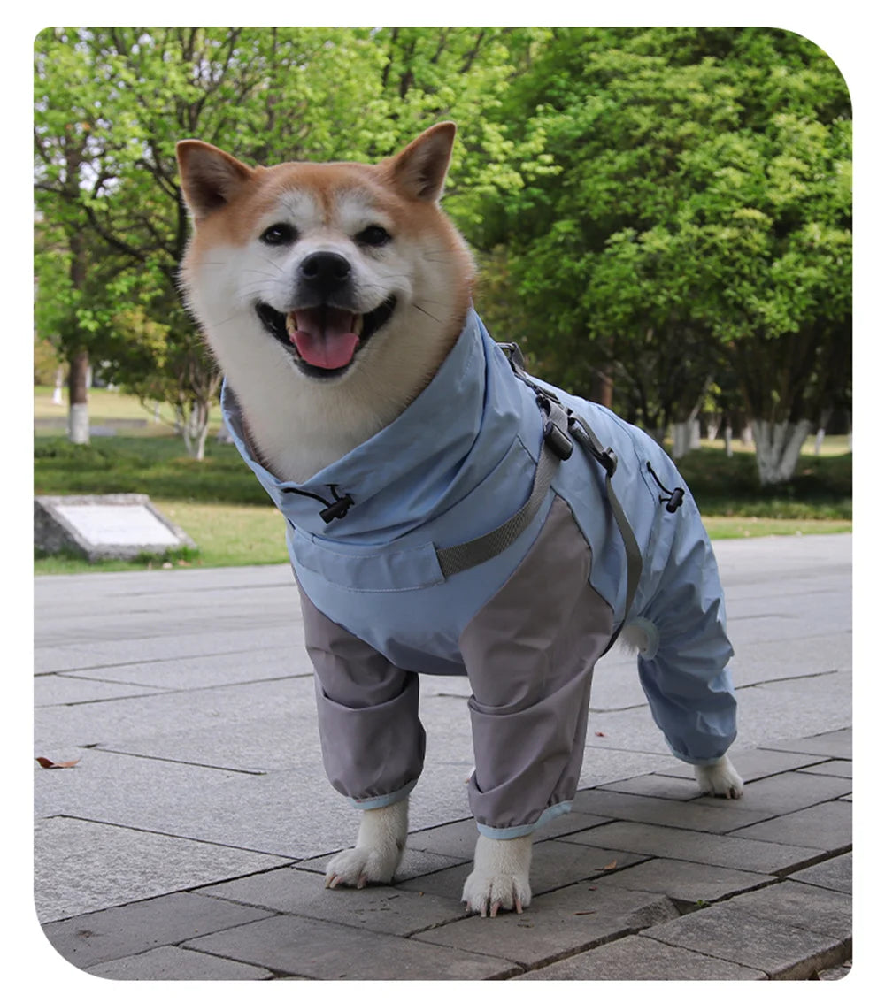 Waterproof Dog Raincoat with Harness & Detachable Hood