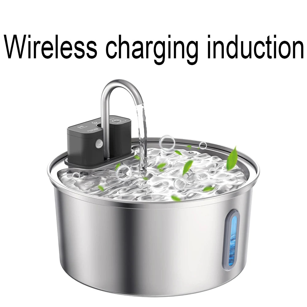 3.2L Wireless Stainless Steel Cat Water Fountain With 4000mAh Battery & Sensor Automatic Filtration Pet Water Drinker Dispenser