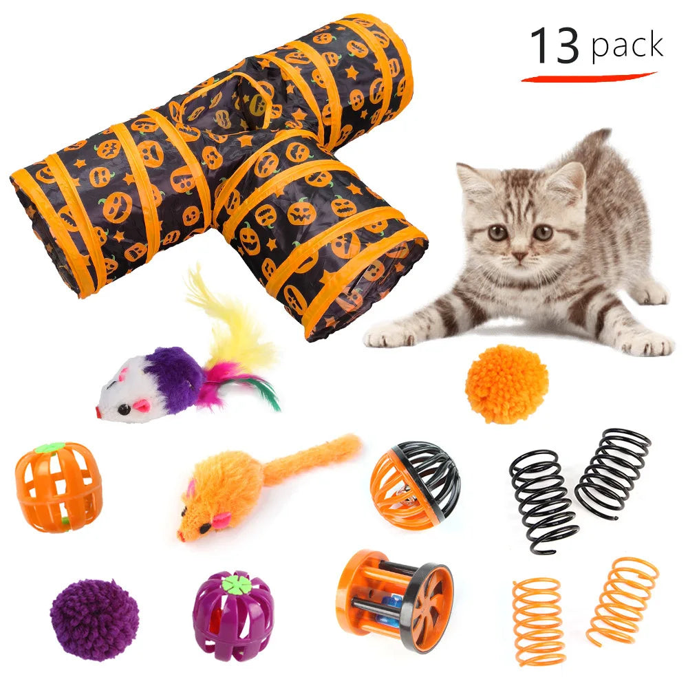 Halloween Cat Toy Variety Set with Wand, Mouse and Bell
