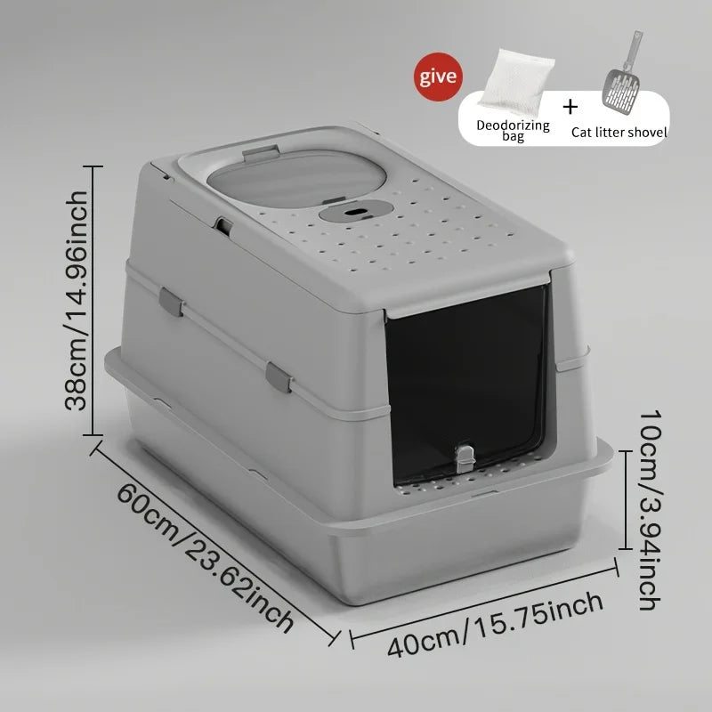 Enclosed Stainless Steel Cat Litter Box with Flip Cover & Non-Slip Mat
