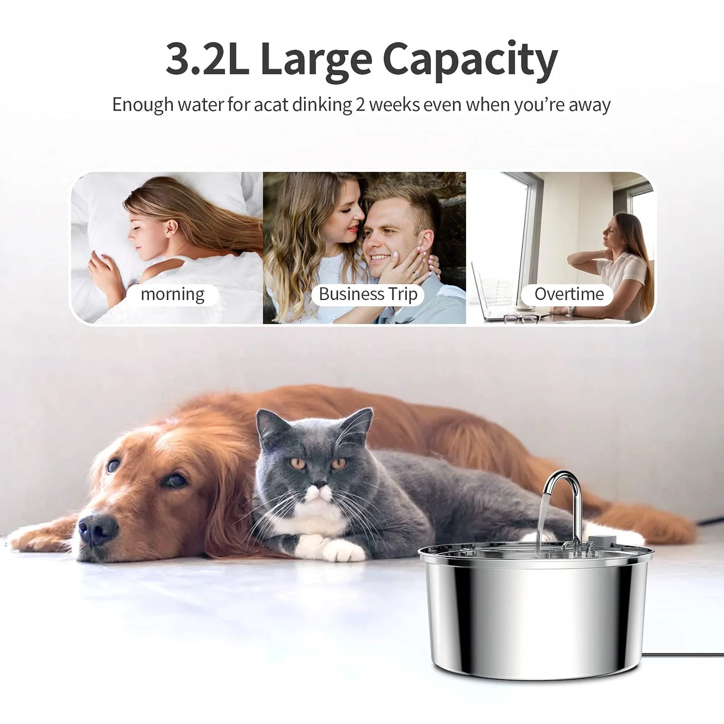 3.2L Stainless Steel Pet Water Fountain with Motion Sensor