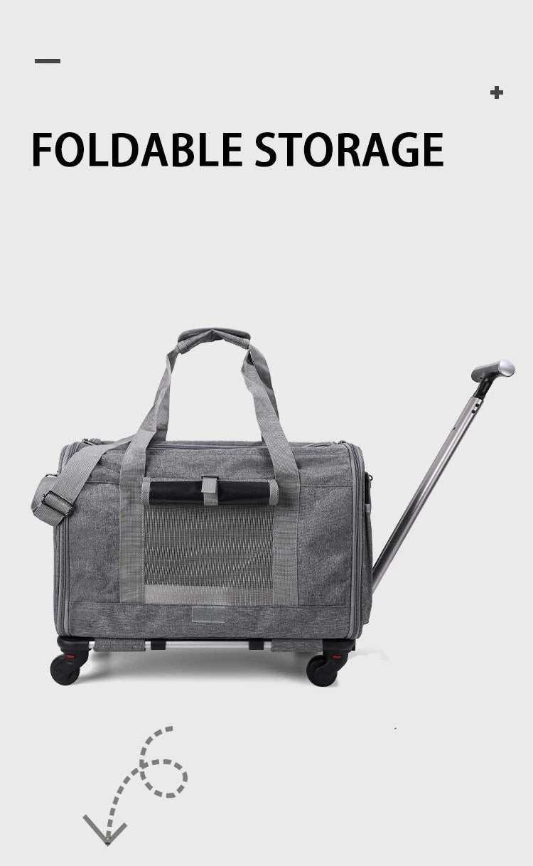 Sac de transport roulant pour animaux de compagnie avec roues — Approuvé par les compagnies aériennes et poussette pliable