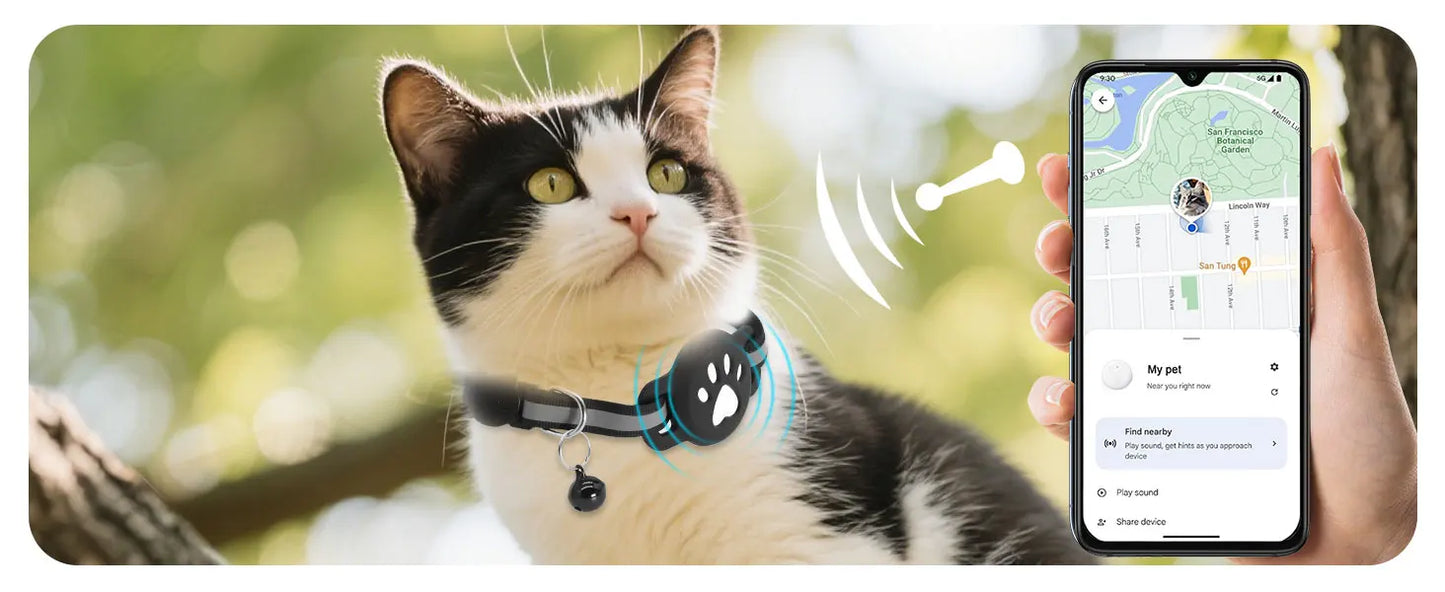 Google Find My Pet Collar Tracker for Android — IP68 Waterproof, No Subscription