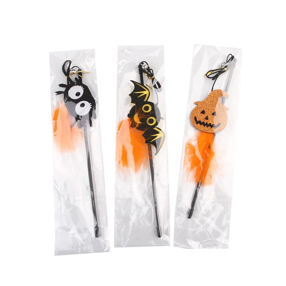 Halloween Cat Teaser Wand with Pumpkin and Spider