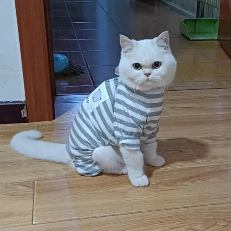 Stripe Print Cotton Pyjama Jumpsuit for Cats & Small Dogs