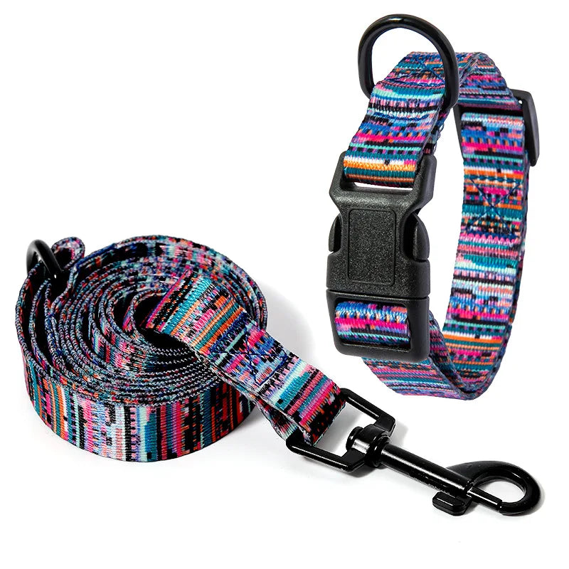Bohemian Style Dog Collar & Leash Set – Adjustable for Small, Medium & Large Dogs