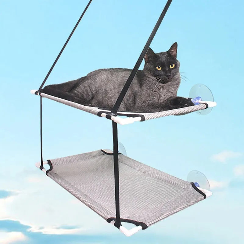 Double-Decker Window Cat Hammock – Suction Cup Bunk Bed for Cats