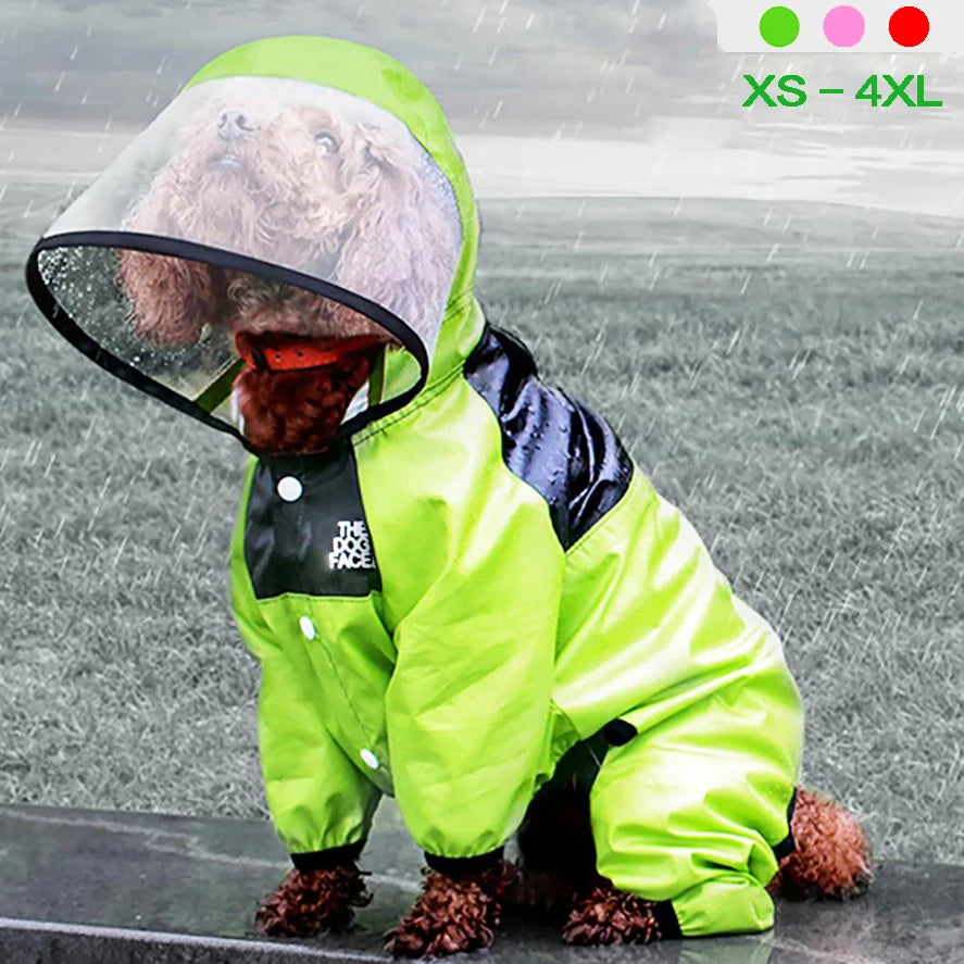 Waterproof Dog Face Print Raincoat Jumpsuit