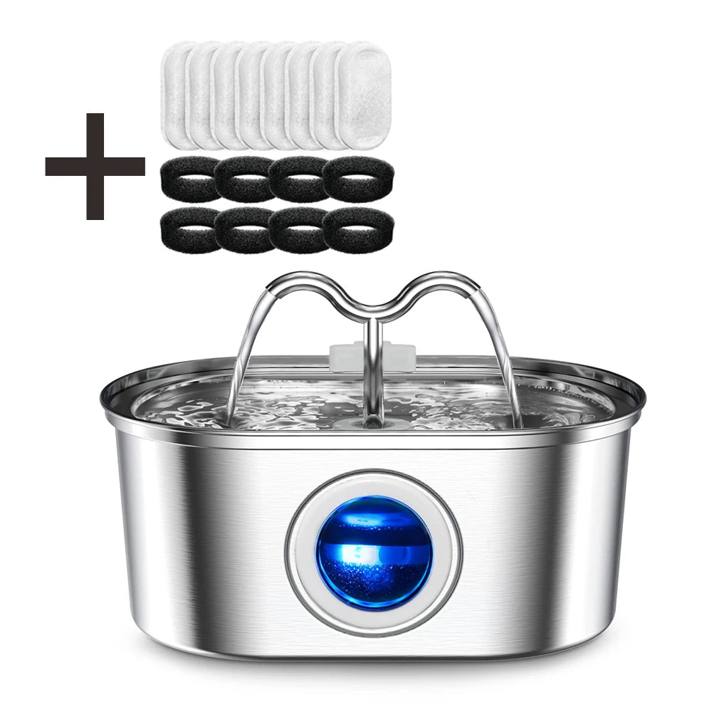 Cat drinking fountain 3.2L stainless steel cat drinking fountain ultra-quiet transparent window pet automatic filtering drinking