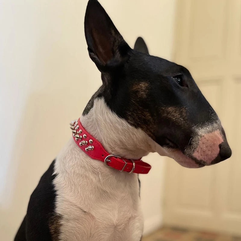 PU Dog Collar with Spike Rivet Adjustable Anti-Bite Pet Collars for Small Medium Large Dogs Bull Terrier Doberman Pinscher