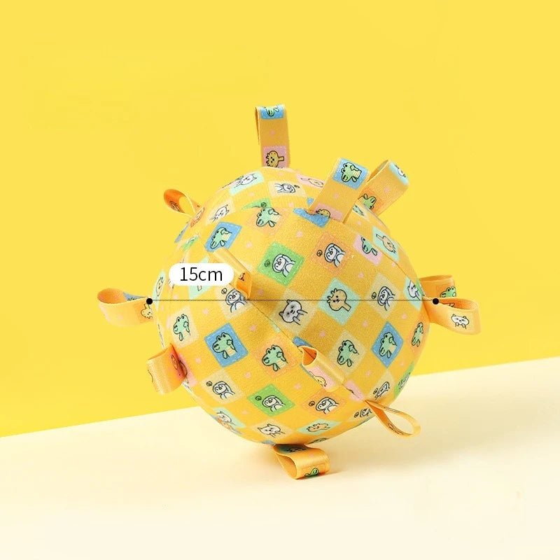 Interactive Ball Dog Toy with Plush Handle and Bells