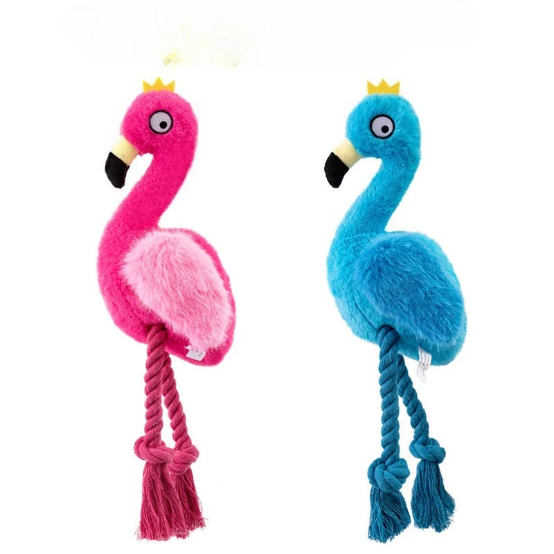 Jouet pour chien Flamingo en peluche avec corde - Jouet à mâcher en coton tressé