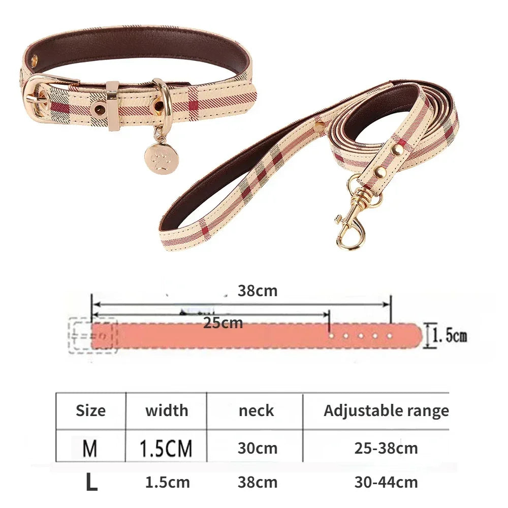 Leather Dog Collar & Leash Set – Black & White Stripe