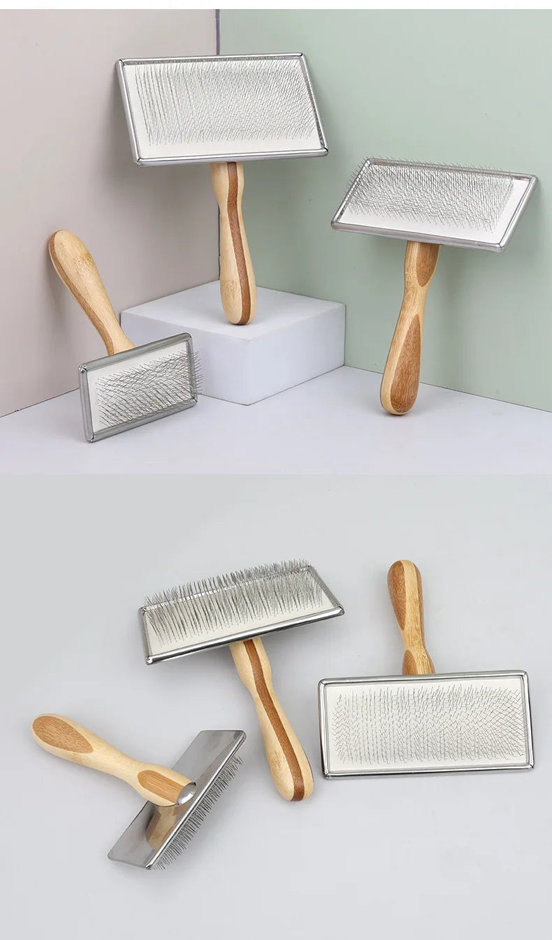 Bamboo Handle Stainless Steel Pet Grooming Comb for Dogs & Cats