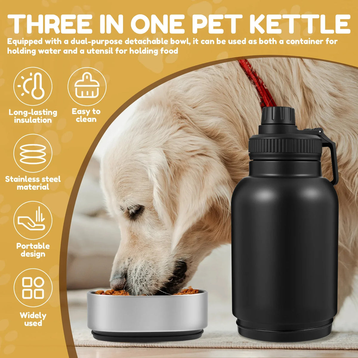 3-in-1 Portable Dog Water Bottle with 2 Detachable Bowls — 32oz Leak-Proof