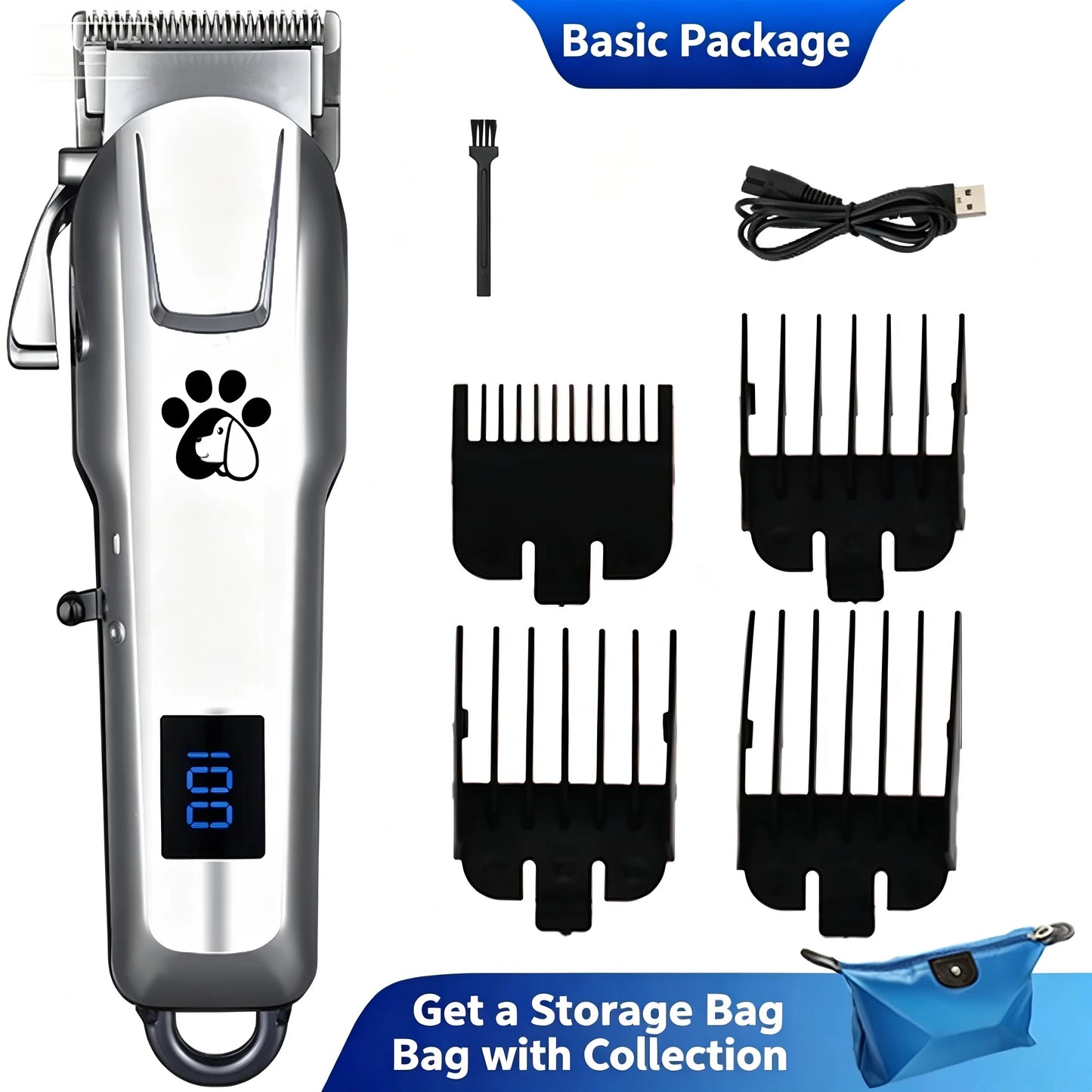 Professional Cordless Pet Grooming Clipper with LCD Display — Ultra-Quiet