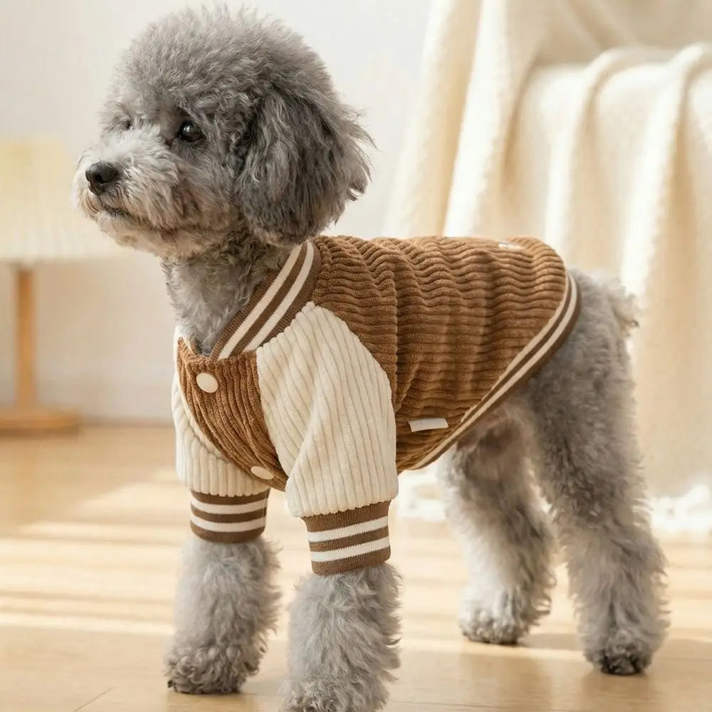 Embroidered Dog Baseball Jacket – Warm Cotton Pet Coat