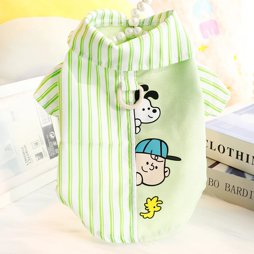 Striped Pet Shirt with D-Ring for Cats & Small Dogs