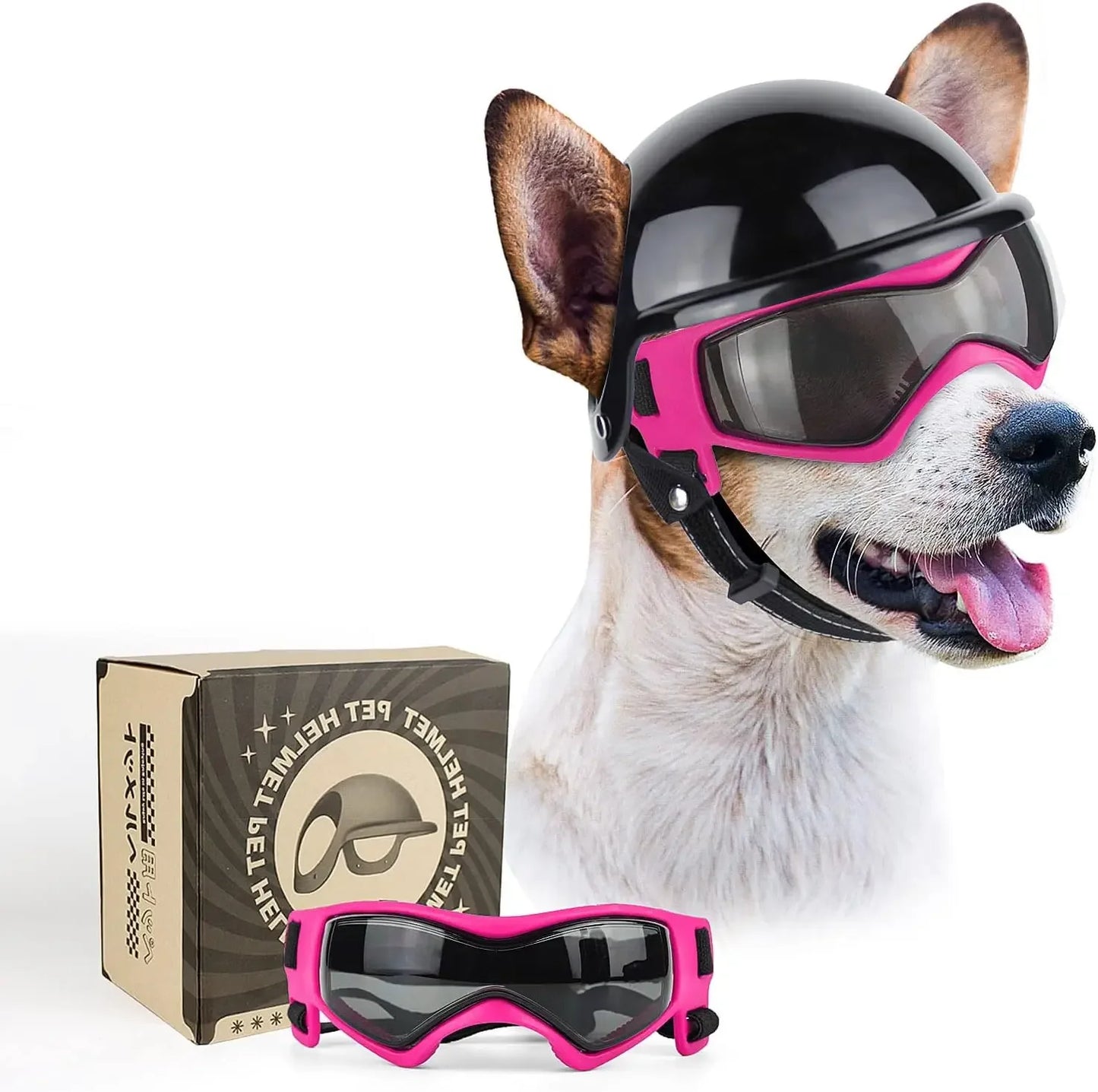 Dog Motorcycle Helmet & Goggles Set - Adjustable Safety Gear for Small Dogs