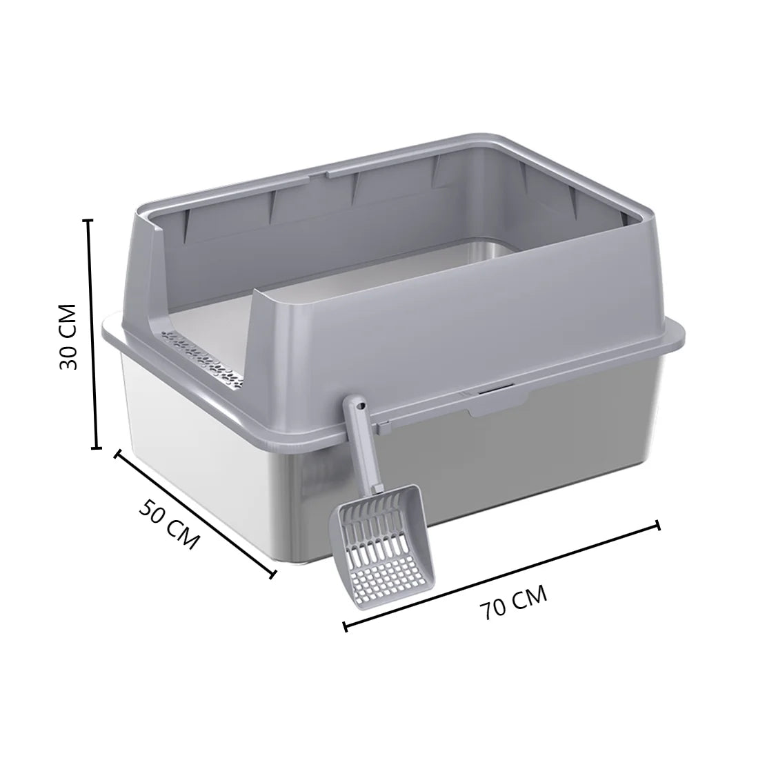 XXXL Stainless Steel Cat Litter Box with Lid — High Sides for Large & Big Cats