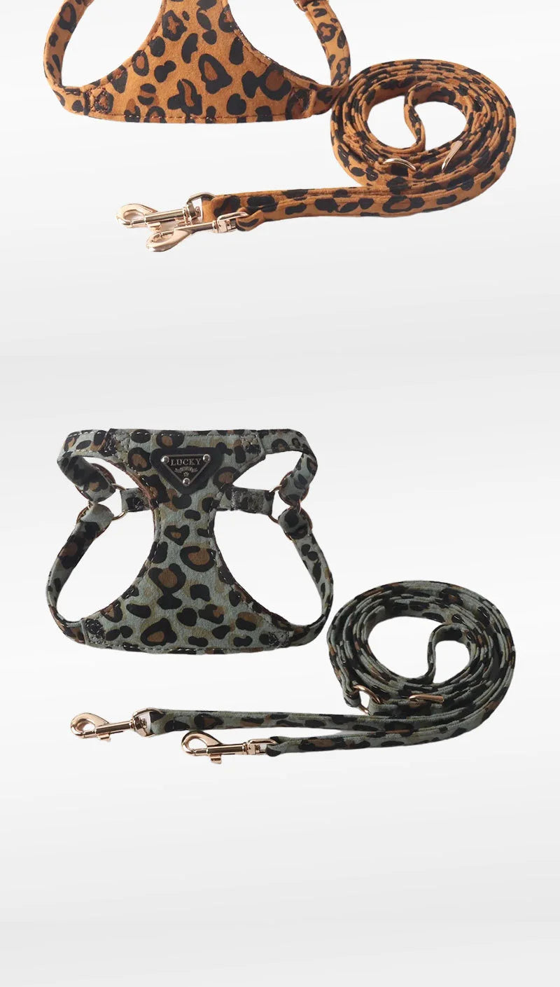 Leopard Print Dog Harness & Lead Set – Padded Vest for Small Dogs
