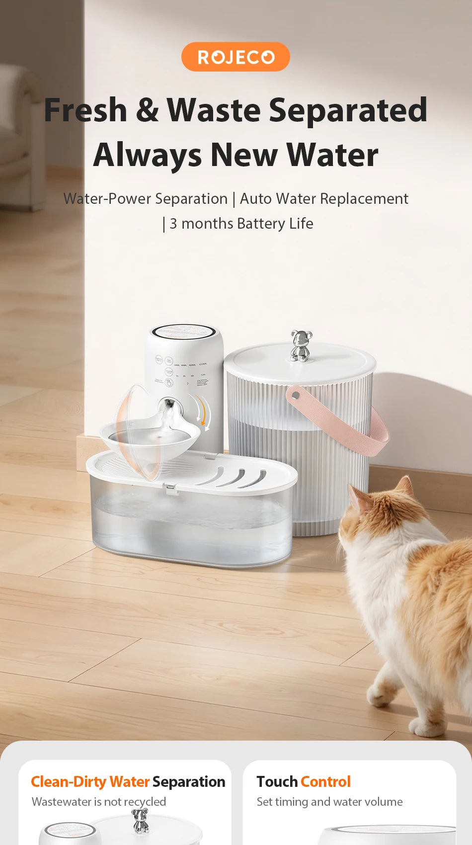 Smart Pet Water Fountain 3L Wireless Ultra Silent