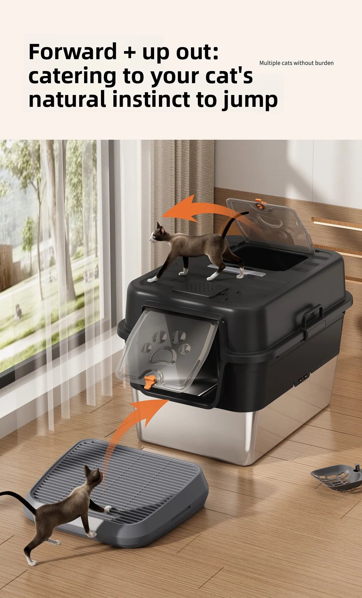 Stainless Steel Top Entry Self-Cleaning Cat Litter Box — Extra Large, Splash-Proof & Portable